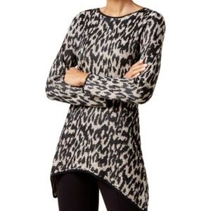 INC Womens Handkerchief-Hem Leopard print Sweater